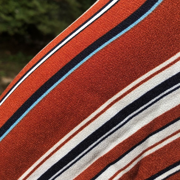 . Lush Fall For You Rust Orange/Red Striped Romper - Picture 5 of 10